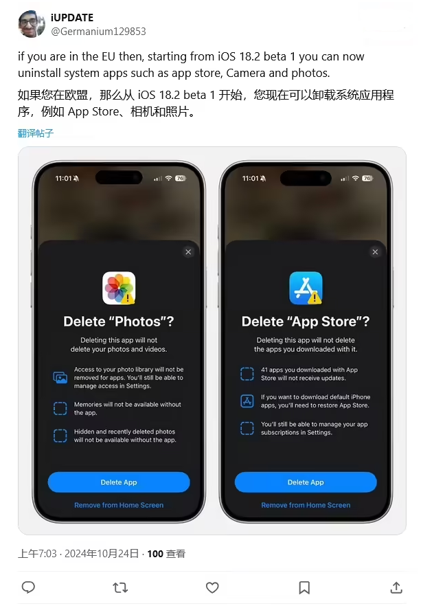 伍家岗苹果手机维修分享iOS 18.2 支持删除 App Store 应用商店 