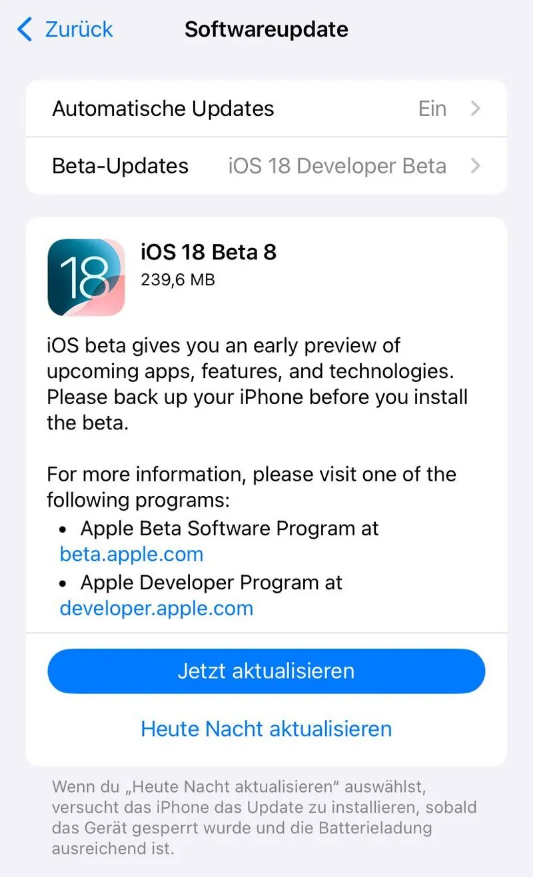 伍家岗苹果手机维修分享苹果 iOS / iPadOS 18 开发者预览版 Beta 8 发布 